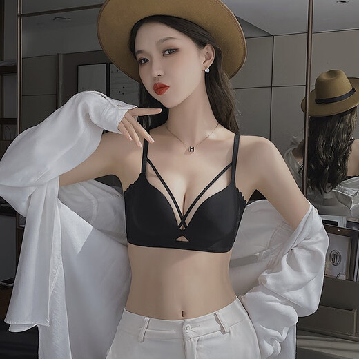 French Jerrie Mock brand traceless underwear for women gathering small breasts sexy thin style 2022 new upper-collecting secondary breast anti-sagging bra set 22W4865 gray purple 75B=34B (set)