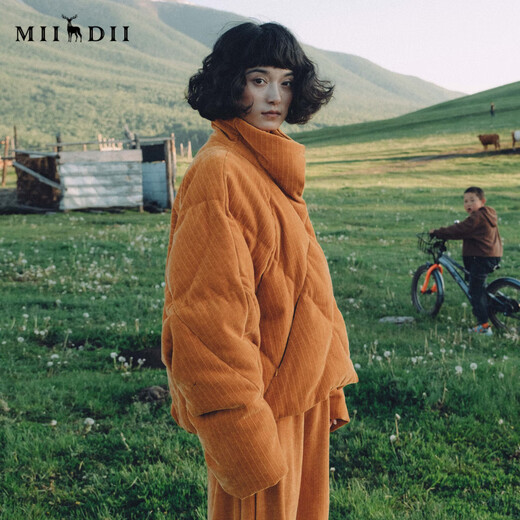 
Answer to the mystery short down jacket for women 2024 winter new product retro warm orange chenille bread jacket 244MY1479 Tuohuang strip S