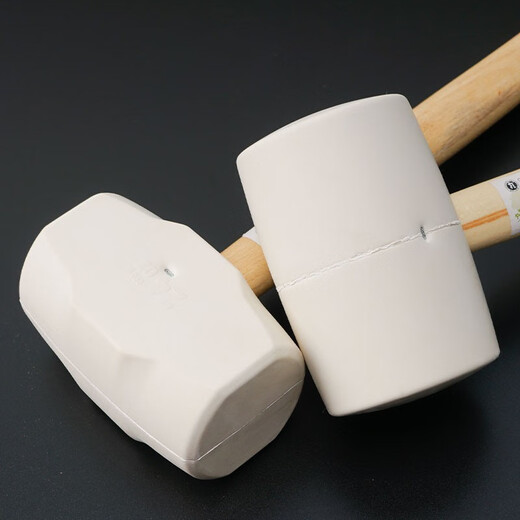 Marujia cooked rubber hammer wooden handle rubber hammer installation tile decoration floor tile installation hammer white solid rubber round hammer surface micro 1000g
