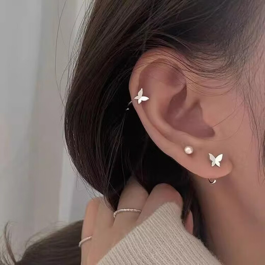 QMXDs999 sterling silver ear piercing small butterfly earrings women's ear hooks full silver high-end earrings for women 2025 new butterfly style pair