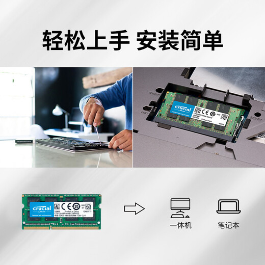 Crucial DDR3 PC3 DDR3L PC3L third generation Micron laptop memory stick original computer memory stick dual channel adaptation laptop low voltage 1.35V DDR3L 1600MHz 8GB 1 stick single