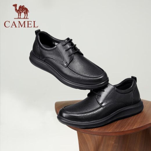 骆驼（CAMEL）父亲节礼物皮鞋男士商务休闲鞋夏季软牛皮透气冲孔减压缓震乐福 G13M263053 黑色（夏季款） 42