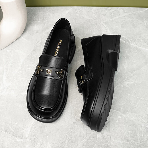 Fuguiniao Spring and Automne en cuir chaussures Femme Chaussures célibataires en cuir Chauffes de mode pour femmes Style littéraire épaisse semelle confortable Bouche profonde Travail de banlieus