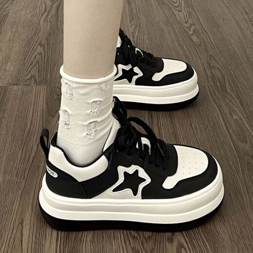 Oxiying Schwarz-Weiß-Stern dicker Sohle große Zehenschuhe für Frauen 2023 Neue hochwertige koreanische INS-Schuhe Sport schwarz 38