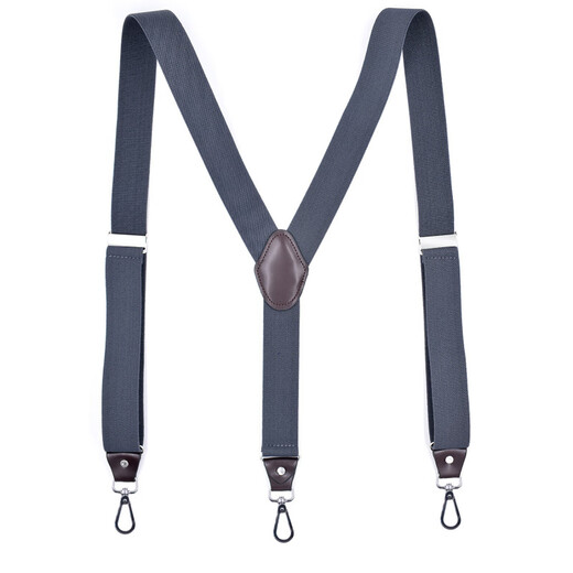 Yufan men's strap suspender pants clip fixture extended and adjustable business formal wear back non-slip suspender solid color clip three-clip hook buckle leather head-black