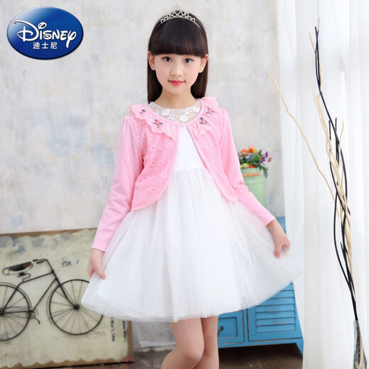 Disney children's shawl spring and autumn girls air conditioning shirt small jacket girls outerwear cardigan long-sleeved cloak dance shawl 831 white green flower 120 recommended height 100-110cm