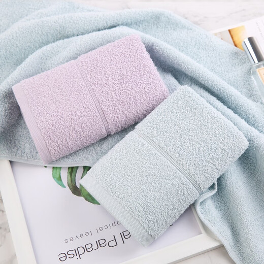 KING SHORE pure cotton towel 2 pack thickened adult face wash couple men and women soft absorbent face wash towel plain simple purple * 1 blue * 1