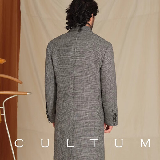 Cultum [lana desgastada] italiano en blanco y negro cuello a cuadros principescos Chester Cazón de lana de longitud media