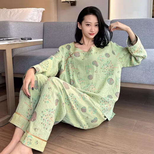 Jiuhongfei Fat MM Pajamas para mujeres en primavera y otoño gran tamaño puro algodón retro de algodón de algodón floral de algodón de algodón de algodón más grasa más 200 jin [Jin es igual a 0.5 kg] YZ16802 5XL (180-240 Jin [Jin equivale a 0.5 kg])