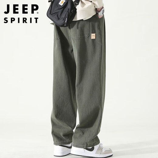 Jeep Spirit Casual Hosen für Männer Frühling und Sommer gerade Hosen für Männer losen solide Farbe vielseitige Weitbeinhosen Militärgrün 2xl