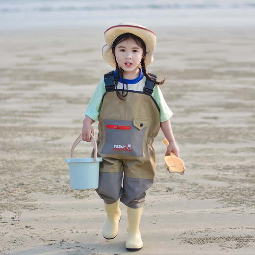 Catch the sea equipment children's water play clothes wading waterproof pants kindergarten beach fishing suspenders one-piece rain boots waders nylon water play clothes 10XL 10XL160 code inner length 16 cm