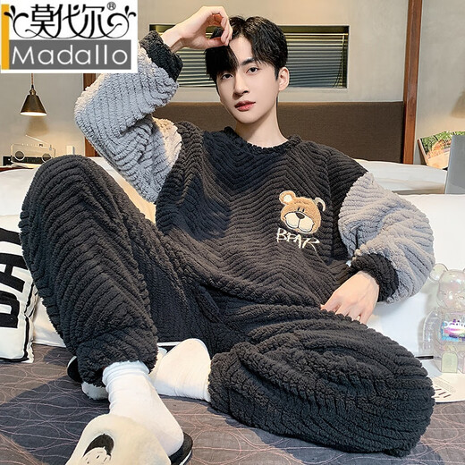 Modal 2024 Winter -Herren -Pyjamas verdickter warmer Korallenmerktanzug lose und bequeme Hauskleidung kann außerhalb warmer Kleidung getragen werden.