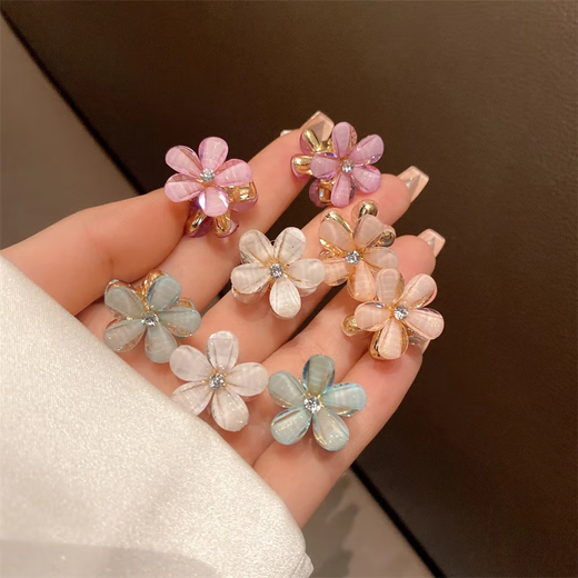 Korean Hair Clip New Camellia Clip Small Shark Clip Cute Crystal Bangs Clip Temperament Hair Clip Hair Accessory Purple One