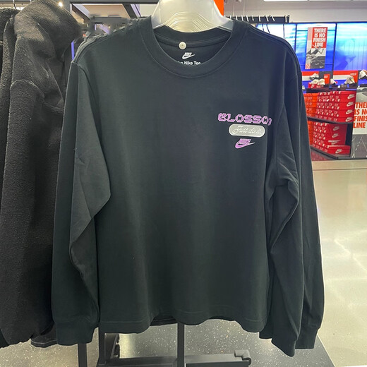 耐克长袖T恤女装2024秋冬新款运动服时尚针织舒适打底衫休闲圆领上衣 FJ9761-010黑色 M