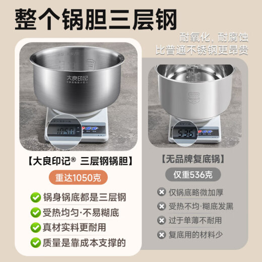 大良印记®适用于CFXB40YB8-70/CFXB40FZ12A-85/CFXB40FC829D-75苏泊尔电饭煲4L内胆304不锈钢0涂层 适用于CFXB40FZ12A-85内胆