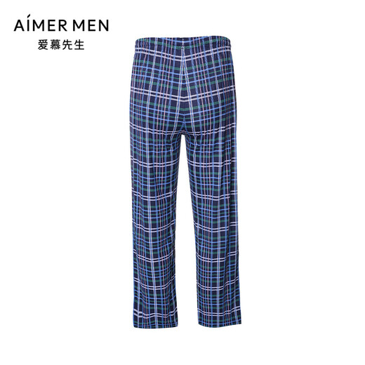 AIMER Men [Serie de Sille-Sleve] Pantalones de pijama a cuadros clásicos para pantalones caseros para hombres NS42F684 Dark Blue Plaid YH8 L (170)
