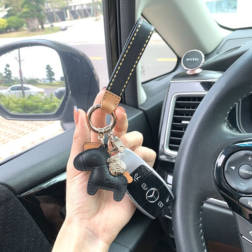 Milesi Car Anti-Lost Schlüsselkette Herren Lanyard Exquisite High-End-Echtleder-Schlüsselkette Paar Anhänger High-End-Geburtstagsgeschenk Schwarz