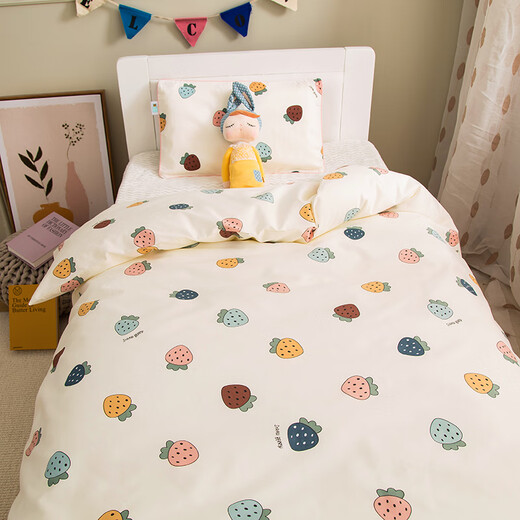 Kinzhibao 100-count pure cotton children's quilt cover single piece 1.2m 1.5m bed cotton cartoon baby kindergarten quilt cover Strawberry Komachi 100-count long-staple cotton 120x150cm cotton children's quilt cover