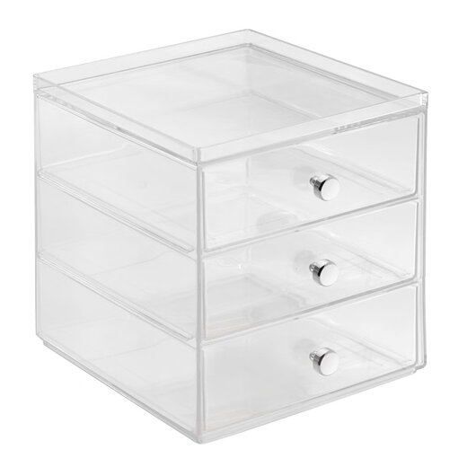 InterDesign 3-layer transparent cosmetic storage box desktop dressing table organizer mirror design
