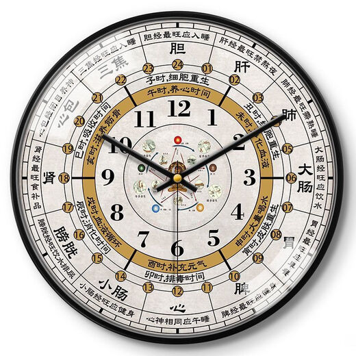 Ziwu Liuzhu Bagua Kreative Wanduhr Traditionelle chinesische Medizin Gesundheit Home Uhr Schönheit Salon Spa Club Stille Wanduhr LQXBK677 Schwarzer Nadel Schwarzer Rahmen 12 Zoll (Durchmesser 30cm)