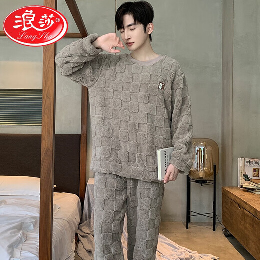 Langsha 2025 Nouveau pyjamas de velours corallien pour hommes au printemps et automne plus en velours épaissis d'hiver adolescents pour adolescents pour garçons à la maison