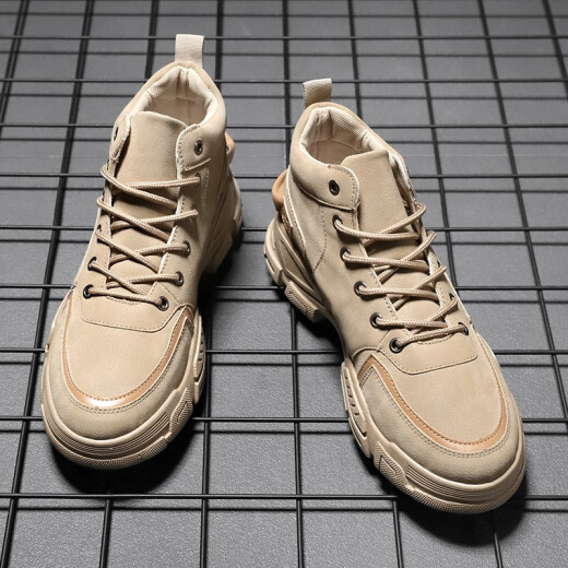 Xuanbu invisible inner height increasing shoes men's casual shoes men's new shoes men's spring and summer sports high-top dad shoes men's Martin boots men's DZ111 sand color single shoes (height increased by 8cm) size 41