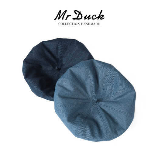 Mr DUCK Boina literaria retro japonesa teñida a mano 100% algodón para hombres y mujeres sombrero de mezclilla texturizado lavado sombrero de pintor artístico MS46718-azul vaca clásico (boina) M (adecuado para circunferencia de cabeza de 55-56 cm)