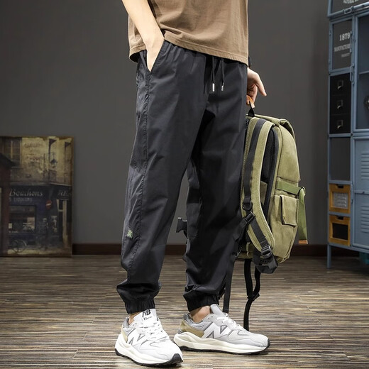 Fashion Tianshi Pantalon décontracté d'été Men's Ice Silk Grand Pantalon serré Pantalon Harem Brand Trendy Minage Thin Works Works Dery Drying Sports Men's Pants Black [Summer Thin Style] M [115-130jin [Jin est égal à 0,5 kg]]]