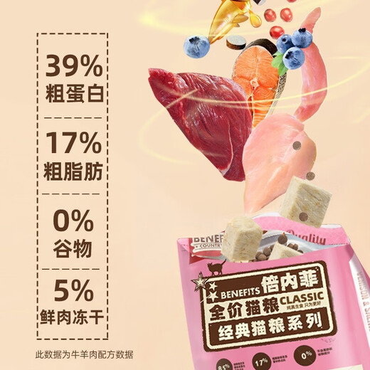 Benefits cat food, freeze-dried cat food, grain-free cat food, universal full-price cat food for adult cats and kittens, chicken formula (3.6kg)