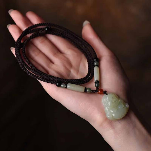Qi Xiaomi Afghan Jade Guanyin Pendant Men's Necklace Women's Lucky Pendant Retro Long Couple Adjustable Sweatshirt Chain Guanyin Necklace Men's