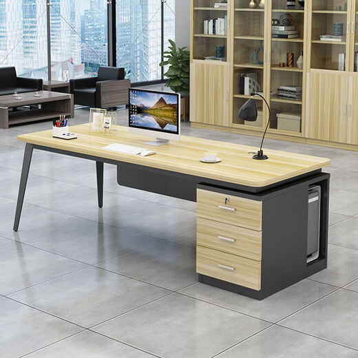 Si Keda Boss Desk Corner Desk Simple Modern Executive Desk Work Desk Staff Desk with Cabinet Manager Desk Supervisor Desk Walnut Desktop + Elegant Black Shelf 160*80 Round Corner Table Thickened + Side Cabinet
