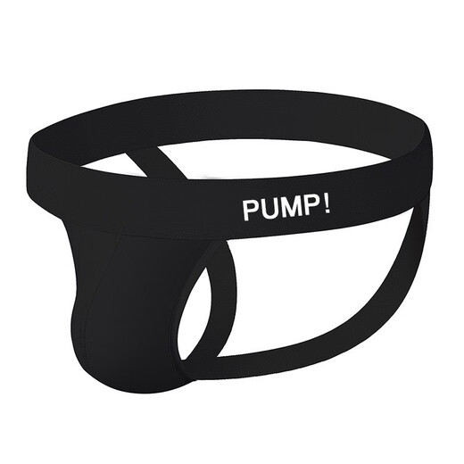 PUMP bag men's double-butt underwear, sexy and simple low-waist breathable cotton thong underwear for men, black M
