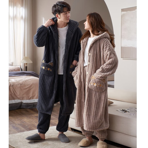 Funny Bear Ehepaar Pyjama Flanell Winter Nachthemd Langes Bademant