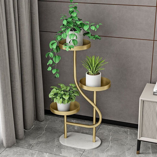 Menghui Nordic Flower Pot Ivy verde Sala de estar suculenta Balcón Interior Balcón de alta capa Rack de piso decorativo Rack Light Luxury Flower Rack [base de mármol 50 cm] Luz de tres capas de tres capas de lujo de lujo de lujo