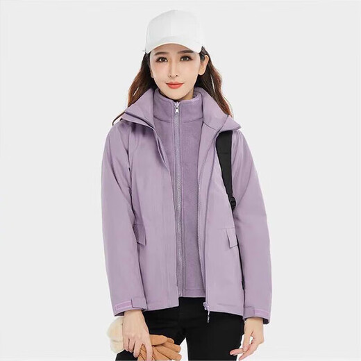 BRELRMON韩版冲锋衣女男防风户外防寒三合一保暖可拆卸滑雪登山服夹克外套 HS12805浅紫-女 S