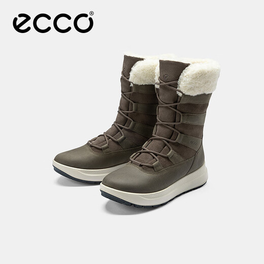 爱步（ECCO）雪地靴女 冬季防滑加绒厚底保暖女鞋抗寒户外中筒靴 赛冬420213 棕褐色42021355779 38
