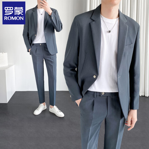 ROMON high-end casual suit suit for men in spring and autumn, loose and loose Korean style, handsome, mature style, trendy suit jacket, khaki three-piece suit, suit + pants + T-shirt XL