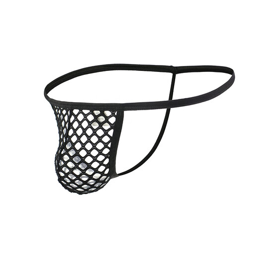 Pleasing Fashion Sexy Buttocks Revealing Men's Underwear Large Mesh Sexy Thin Strap Thong U Protruding Bag Fishing Black XL
