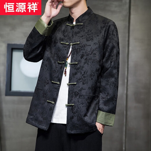 Hengyuanxiang Neuer chinesischer Tanganzug Herren- und Winter-Langarmjacke Retro-Schnalle Hanfu Lose große Männerjacke Y757 Yellow 3xL empfohlen 165-180jin [Jin gleich 0,5 kg]