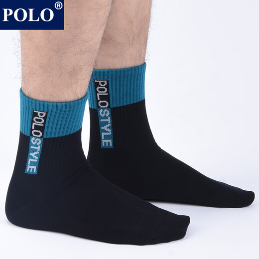 POLO男士字母彩色厚款保暖中筒袜5双装 秋冬无骨吸汗舒适棉袜运动袜 5双 五色【型号3523】 39-45码鞋合适