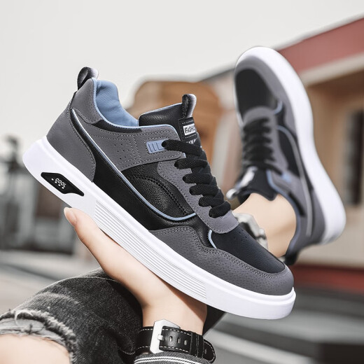 Zhali Spring Men's Shoes 2024 New Casual Leather Shoes Men's Summer Sneakers Breathable Youth All-match Sports Shoes Men's Black 42 (It is recommended to take one size larger)