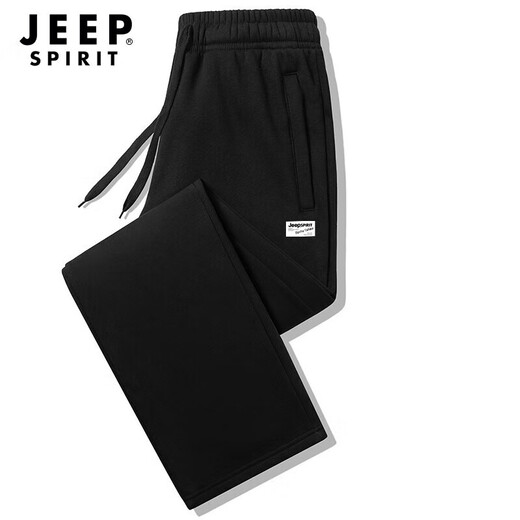 JEEP SPIRIT sweatpants men's winter velvet straight pants men's warm casual pants men's outdoor running pants men's black 2XL