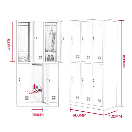 Zhongwei six-door locker, iron cabinet, locker, employee cabinet, storage bag cabinet, shoe cabinet