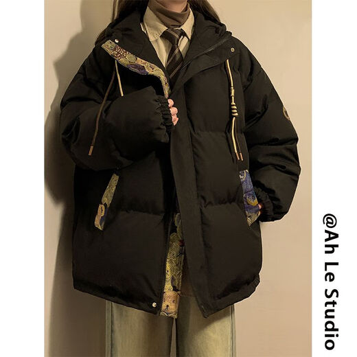 AEMAPE复古冬季棉服男女小熊提花拼接连帽外套潮牌加厚保暖男生外套冬季 M6636驼色 (三条杠棉服) M [推荐:90-110斤左右]