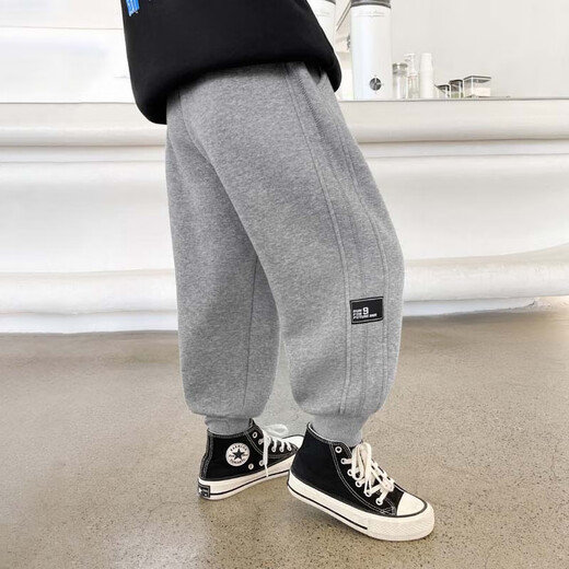 Zuoxi Boys' Velvet Pants Sweatpants 2025 Autumn and Winter New Children's Large and Medium-sized Children's Trousers Gray 130