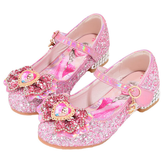 Yunyouli (yunyouli) Aisha Princess Shoes Spring and Autumn New Little Girls High-heeled Crystal Shoes Bow Pink Blue Leather Shoes Children's Shoes Pink Size 29 Inner Length 18.8 cm