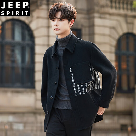 JEEP SPIRIT Double-sided Velvet Jacket Men's Woolen Woolen Coat Short Autumn and Winter 2025 New Lapel Jacket Thickened 8355 Style Black (Main Image Video Style) M (125Jin Jin is equal to less than 0.5 kg)