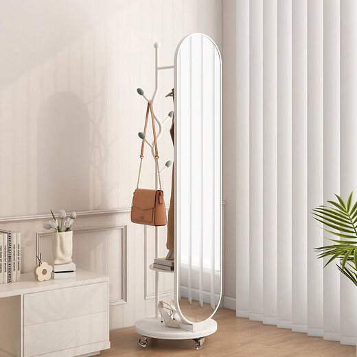 SSHULIPU-Creme-Style-Dressing Spiegel Ganzkörper bodenständiger Spiegel Haushalt Multifunktional beweglicher Schlafzimmer Kleiderbügel rotierender Anpassungsspiegel Ganzkörperspiegel [Creme Weiß]