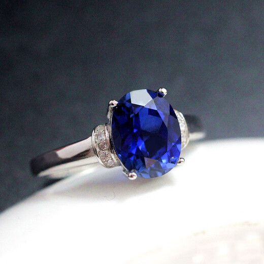 Fat Donglai's same style Tanzanite sapphire ring for women, oval stone, silver plated 18K gold, white gold (main stone 6X8mm) live mouth