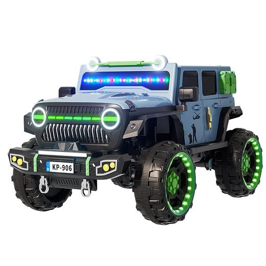La voiture électrique pour enfants Jazz Cool Wrangler peut conduire des adultes de 1 à 3 à 6 ans, voiture jouet télécommandée pour bébé, poussette à quatre roues motrices avec poudre 12A Chaowei + siège en cuir, roues souples lumineuses